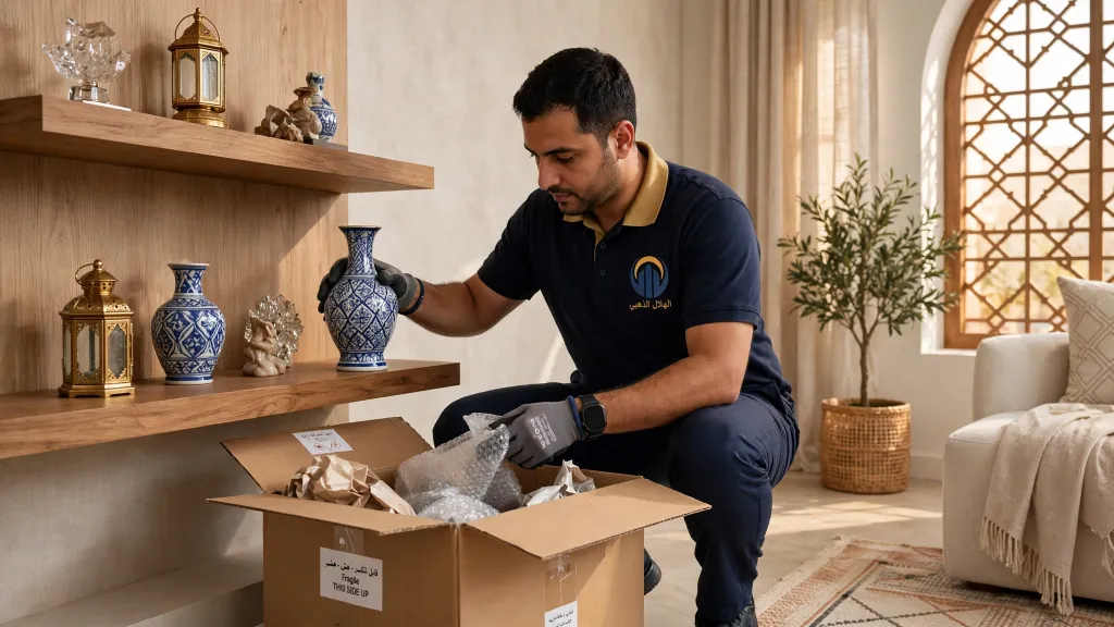 تفريغ الأثاث بعد وصول شاحنة النقل